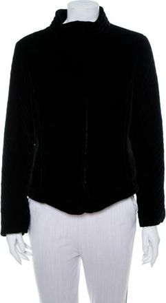 Emporio Armani Black Velvet Quilt Detail Stand Collar Jacket