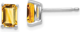 Diamond2Deal 14k White Gold 6x4mm Emerald Cut Citrine Earrings