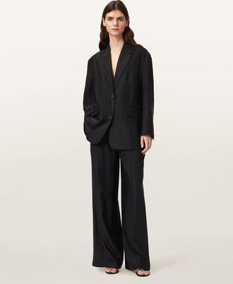 AllSaints Viscose/Linen Charley Oversized Single Breasted Blazer, Size: UK 14/US 10