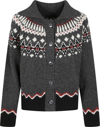 Alanui Nordic-Inspired Button-Up Sweater In Dark Grey