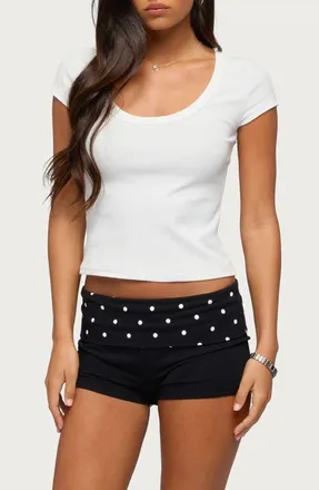 Edikted Pamela Scoop Neck Rib T-Shirt in Cream at Nordstrom, Size X-Small
