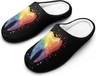 Generic Colorful Tooth Cotton Womens Slip-on Slippers Winter Warm House Shoes with Rubber Sole for Home Office Hotel