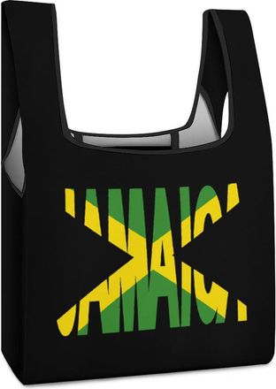 Generic Jamaica Text Flag Foldable Shopping Bags Reusable Grocery Bag Collapsible Portable Tote for Men Women