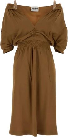 Miu Miu Abito midi con scollo a V - Marrone