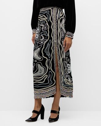Ulla Johnson Adara Embellished Silk-Blend Midi Skirt