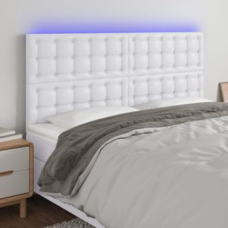 vidaXL Cabecero Con Luces Led Cuero Sint&eacute;tico Blanco 180x5x118/128 Cm Vidaxl