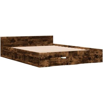 vidaXL Cama Con Cajones Madera De Ingenier&iacute;a Roble Ahumado 140x190 Cm Vidaxl