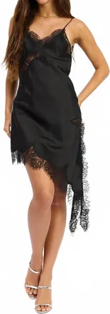 Emory Park Tara Satin Lace Asymmetrical Mini Dress In Black