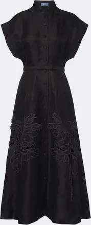 LEO LIN Aubrey floral-appliqu&eacute; linen-blend midi dress