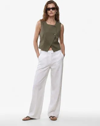 Koton Crew Neck Asymmetric Linen Vest in Brown at Nordstrom, Size 10