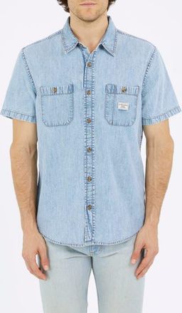 Guess Short Sleeve Cotton Denim Button-Up Shirt in Medium Wash at Nordstrom, Size Xx-Large