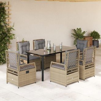 vidaXL Set Comedor De Jard&iacute;n 7 Pzas Con Cojines Rat&aacute;n Sint&eacute;tico Beige Vidaxl