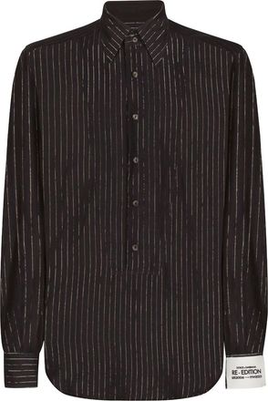 Dolce & Gabbana striped long-sleeved shirt - men - Metallic Fibre/Cotton - 40 - Black