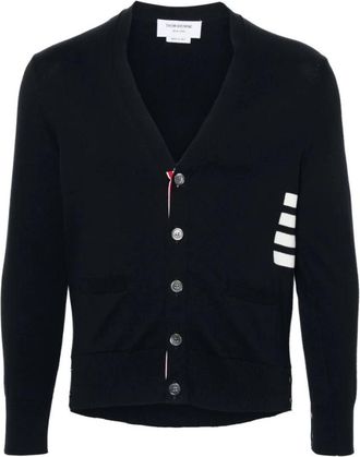 Thom Browne 4-Bar Katoenen Cardigan - Heren - Vesten - Blauw - L - Katoen - Truien & Vesten