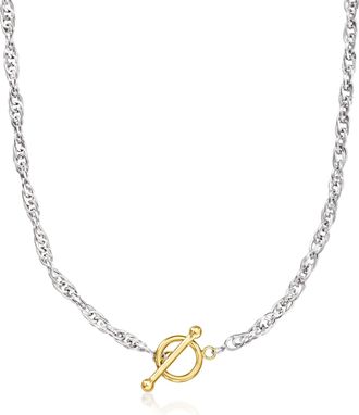 Ross-Simons Sterling Silver and 18kt Gold Over Sterling Singapore-Chain Toggle Necklace