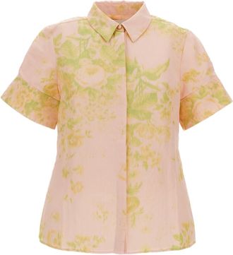 Erdem Floral Print Linen Chine Short Sleeve Shirt