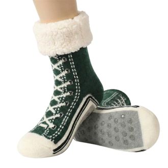 Generic Ultra-thick Cashmere Cute Slipper Home Socks Sport Fleece Lined Knit House Socks Fun Warm Thermal Winter Booties (Dark Green)