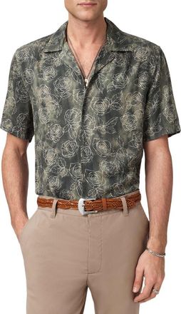 John Varvatos Dan Print Modal Camp Shirt in Light Olive at Nordstrom, Size Xx-Large