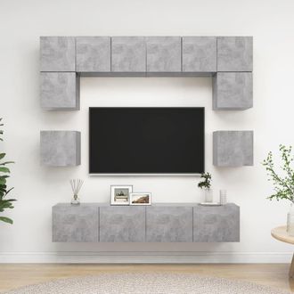 vidaXL Vidaxl - Set Muebles De Sal&oacute;n Tv 8 Pzas Madera Ingenier&iacute;a Gris Hormig&oacute;n