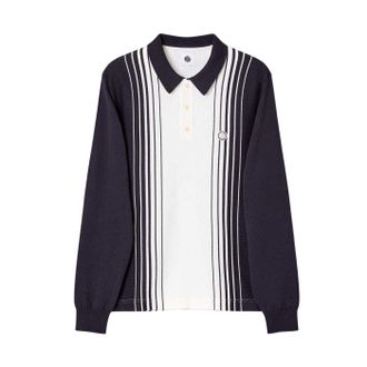 Pretty Green Herenpolo met verticale streep en lange mouwen (Marine)
