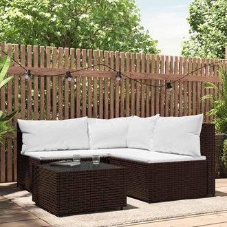 vidaXL Vidaxl - Set Muebles De Jard&iacute;n 4 Piezas Y Cojines Rat&aacute;n Sint&eacute;tico Marr&oacute;n