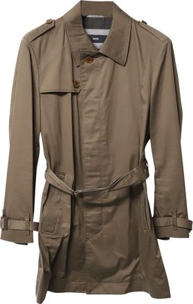 BOSS Boss Trench Coat in Tan Cotton