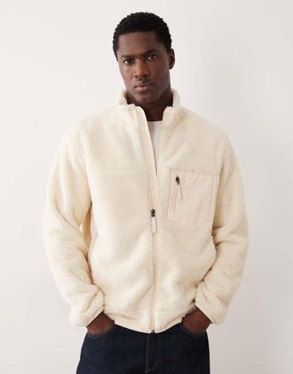 Polo Ralph Lauren Giacca in pile borg color panna con zip-Bianco