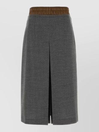 Prada virgin wool pleated midi straight skirt