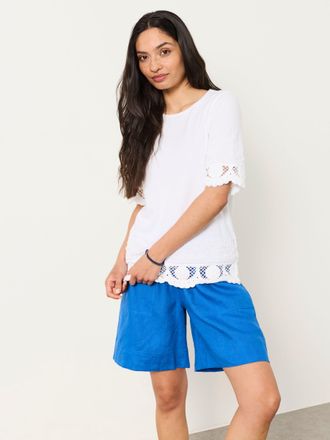 Fat Face FatFace Chloe White Crochet Detail T-Shirt