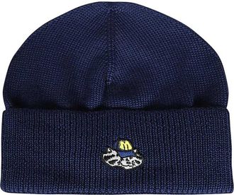 Msgm Merinos Wol Gebreide Beanie Muts - Heren - Hoeden - Blauw - ONE Size - Wol - Accessoires
