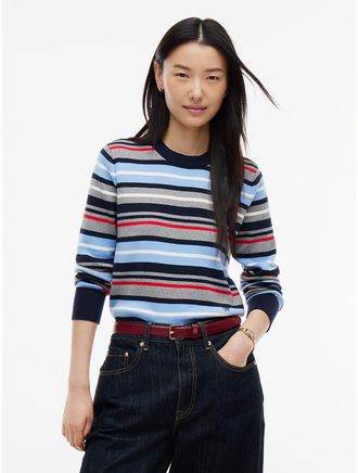 Tommy Hilfiger Womens Lightweight Crewneck Sweater - Blue Stripe Multi - XL