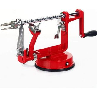 OEM Pelador De Manzanas De Metal Rojo - 3 Funciones: Pelar, Cortar, Descorazonar - Base De Succi&oacute;n Para Mayor Estabilidad - Ajuste Autom&aacute;tico - Crezuo