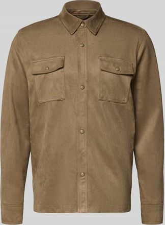 Guess Hemdjacke mit Kentkragen in Mittelbraun, Gr&ouml;&szlig;e XXL