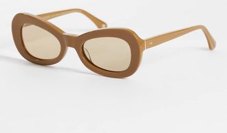 & Other Stories Occhiali da sole cat-eye rotondi in acetato marrone tartarugato con custodia in pura pelle nera