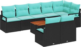 vidaXL Conjunto De Sof&aacute;s De Jard&iacute;n 9 Uds. Negro Rat&aacute;n Sint&eacute;tico Vidaxl