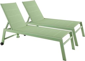 Oviala Juego de 2 tumbonas de aluminio y textilene Cactus verde