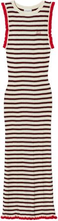 Claudie Pierlot Gestreepte midi-jurk met ruches - Beige