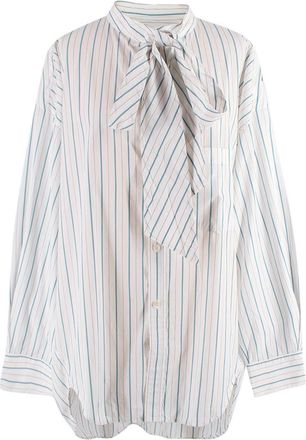 Balenciaga White and Blue Striped Cotton Shirt with Logo Size S