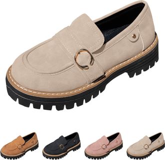 Generic Orthopedic Platform Loafers for Women Slip-On Suede Leather Moccasins with Arch Support Loafers Lightweight Round Toe Business Walking Shoes