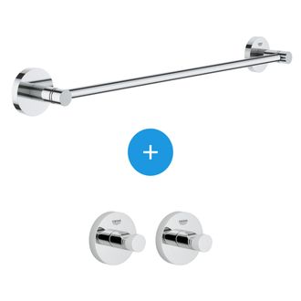 GROHE Essentials Set De 2 Ganchos De Pared Con Fijaci&oacute;n Invisible + Toallero Met&aacute;lico (40364001 + 40688001)