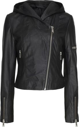 Notyz Zwarte Bikerjas met capuchon - Dames - Leren en Su&egrave;de Jassen - Zwart - L - Jassen