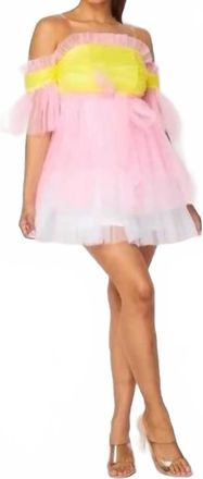 Hera Tulle Mesh Dress With Waist Belt In Pink Lemonade