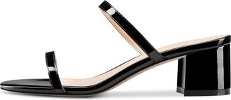 Castamere Women Chunky Block Low Heel Peep Open Toe Slip-on Sandals Office Party Cute Dress Clear Shoes 5 CM Heels Black Patent 8.5 UK