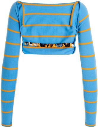 Emilio Pucci Striped Wool Cut-Out Crop Sweater - Blue