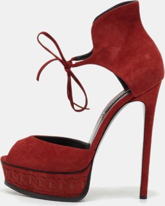 Casadei Red Suede Camoscio Ankle Strap Sandals