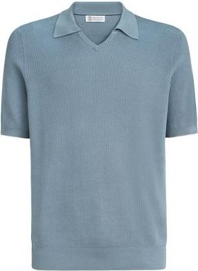 Brunello Cucinelli Cotton English rib knit polo in Sky Blue at Nordstrom, Size 48 It