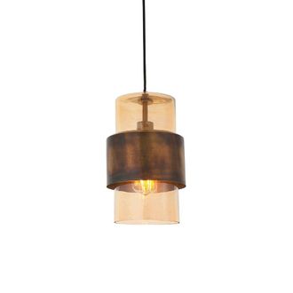 Loops Antique Brass Ceiling Pendant Light - Champagne Glass Shade Single Bulb Fitting in Clear