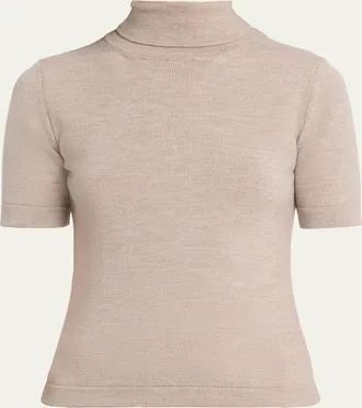 Oscar De La Renta Turtleneck Short-Sleeve Wool Sweater