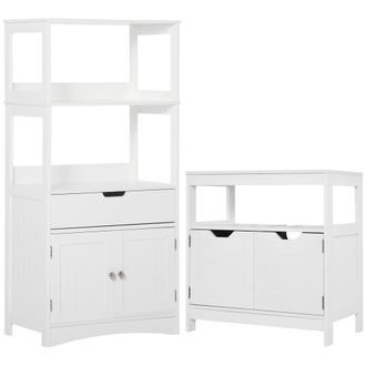 Kleankin Kleankin Conjunto De Ba&ntilde;o Juego De Armario De Ba&ntilde;o Con Caj&oacute;n 3 Estantes Y Mueble Para Debajo Del Lavabo Con 2 Puertas 60x33x122,5 Cm 60x30x60 Cm
