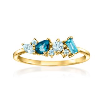 RS Pure by Ross-Simons Tonal Blue Topaz Ring in 14kt Yellow Gold